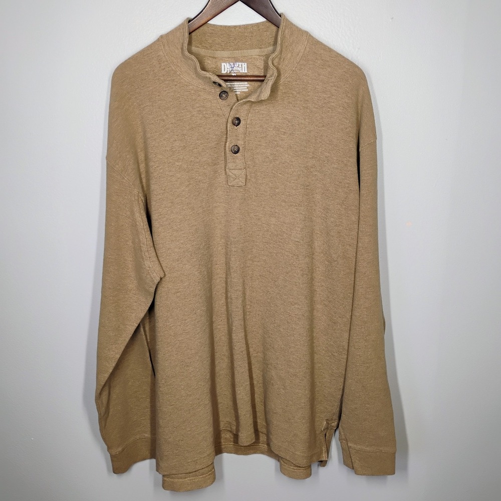 Duluth Trading Co Waffle Knit Henley Shirt Beige Mens XL Thermal Casual Outdoor